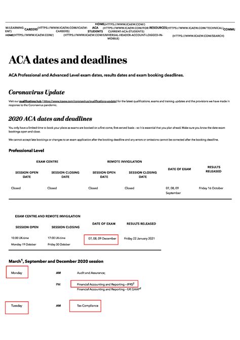ACA dates and deadlines .